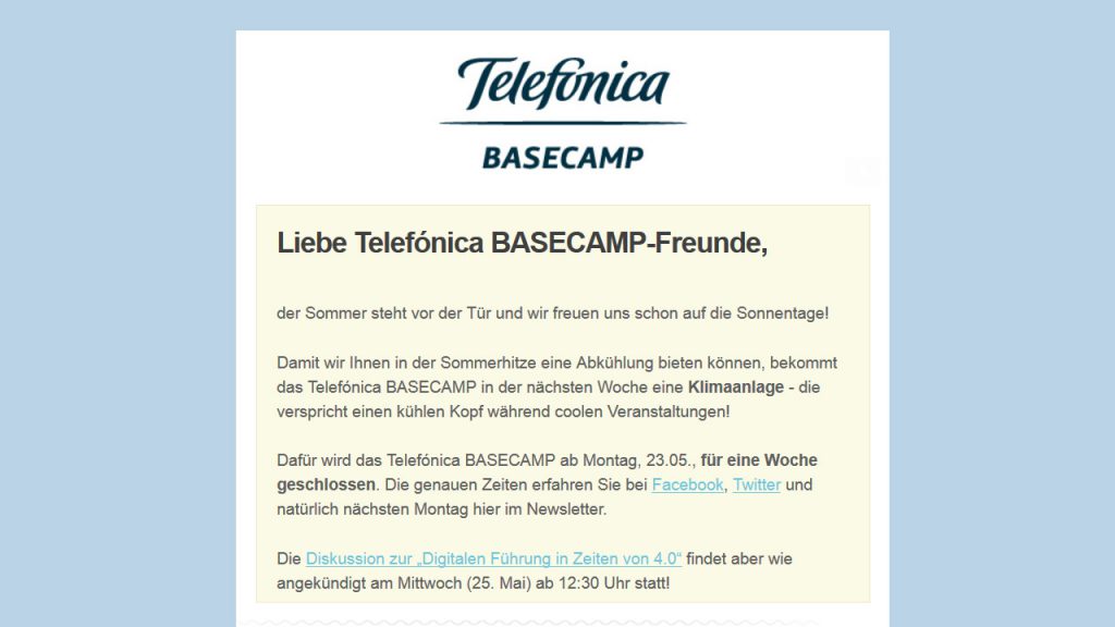 Basecamp Newsletter 20160517 - Begrüßung