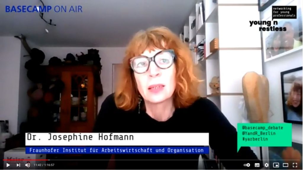 Screenshot der Veranstaltung: Dr. Josephine Hofmann, New-Work Expertin bei Fraunhofer Institut für Arbeitswirtschaft und Organisation