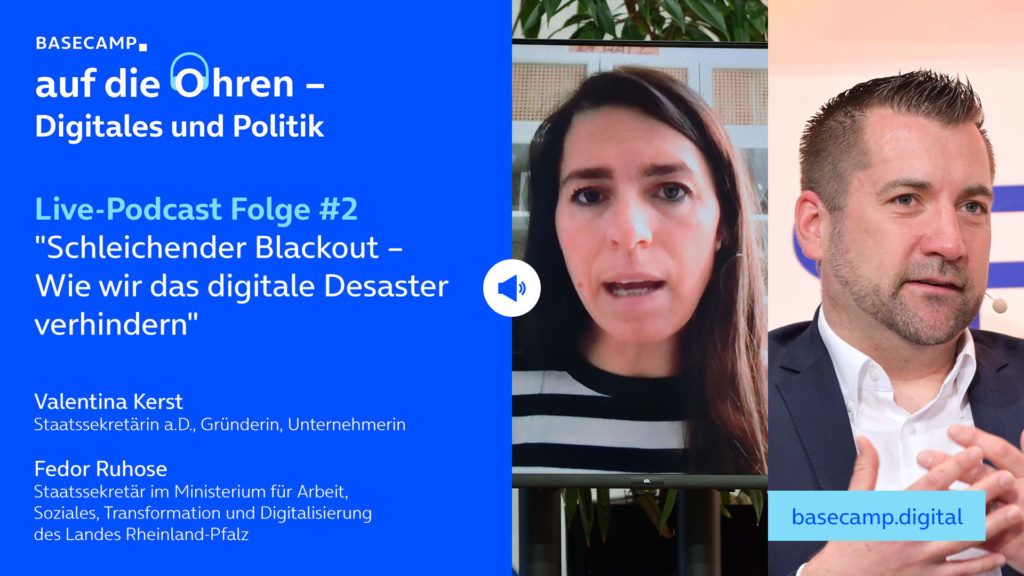 Live-Podcast Folge 2 „Schleichender Blackout – Wie wir das digitale Desaster verhindern“ auf YouTube anhören.
Mit dabei:
Valentina Kerst, Staatssekretärin a.D., Gründerin, Unternehmerin
und Fedor Ruhose, Staatssekretär im Ministerium für Arbeit, Soziales, Transformation und Digitalisierung des Landes Rheinland-Pfalz.
Moderation: Christian Groeneveld, Senior Government Relations Manager bei Telefónica Deutschland.