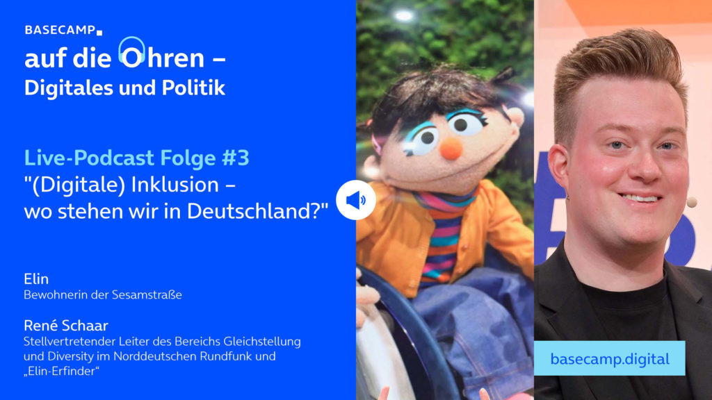 Live-Podcast Folge 3 „(Digitale) Inklusion – wo stehen wir in Deutschland?“ auf YouTube anhören.
Mit dabei:
Elin, Bewohnerin der Sesamstraße
und René Schaar, stellvertretender Leiter des Bereichs Gleichstellung und Diversity im Norddeutschen Rundfunk und „Elin-Erfinder“.
Moderation: Nicole Nehaus-Laug, Senior Manager Public Relations bei Telefónica Deutschland.