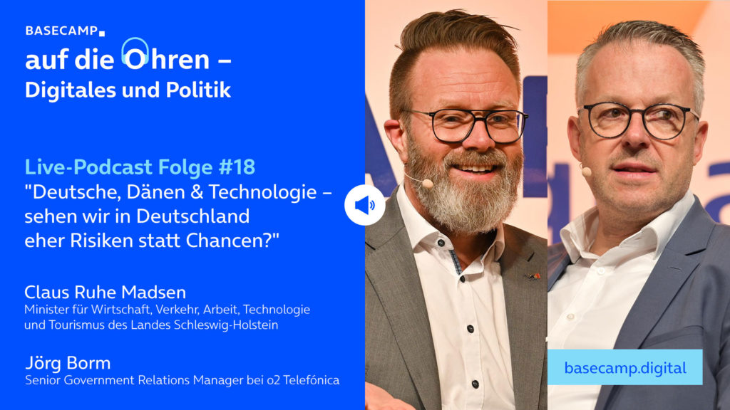 Live-Podcast Folge 18 „Deutsche, Dänen & Technologie – sehen wir in Deutschland eher Risiken statt Chancen?“ auf YouTube anhören.
Mit dabei:
Claus Ruhe Madsen, Minister für Wirtschaft, Verkehr, Arbeit, Technologie und Tourismus des Landes Schleswig-Holstein.
Moderation: Jörg Borm, Senior Government Relations Manager bei o2 Telefónica.