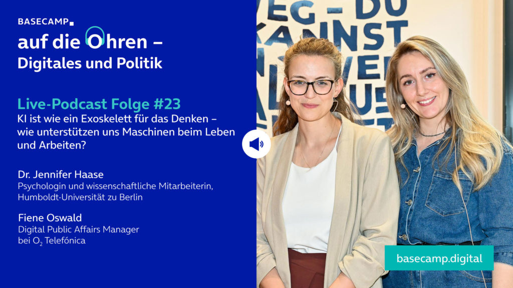 Live-Podcast Folge 23 „KI ist wie ein Exoskelett für das Denken – wie unterstützen uns Maschinen beim Leben und Arbeiten?“ auf YouTube anhören.
Mit dabei:
Dr. Jennifer Haase, Psychologin und wissenschaftliche Mitarbeiterin, Humboldt-Universität zu Berlin.
Moderation: Fiene Oswald, Digital Public Affairs Manager bei o2 Telefónica.