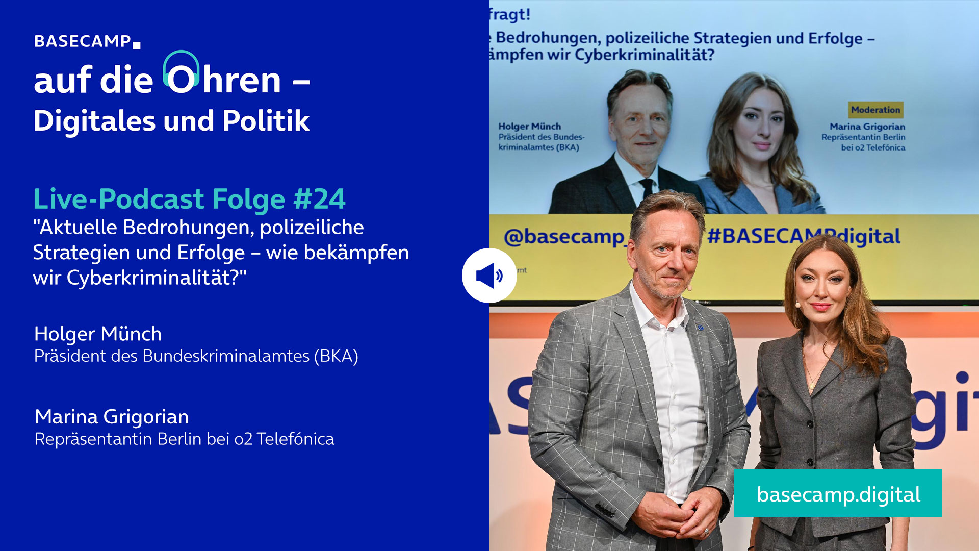 Live-Podcast Folge 24 „Aktuelle Bedrohungen, polizeiliche Strategien und Erfolge – wie bekämpfen wir Cyberkriminalität?“ auf YouTube anhören. Mit dabei: Holger Münch, Präsident des Bundeskriminalamtes (BKA). Moderation: Moderation: Marina Grigorian, Repräsentantin Berlin bei o2 Telefónica