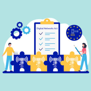 Visual zum Thema Digital Networks Act der Europäischen Union. Link öffnet den BASECAMP-Artikel "Standpunkt: Was kann die EU für eine bessere digitale Infrastruktur tun?"