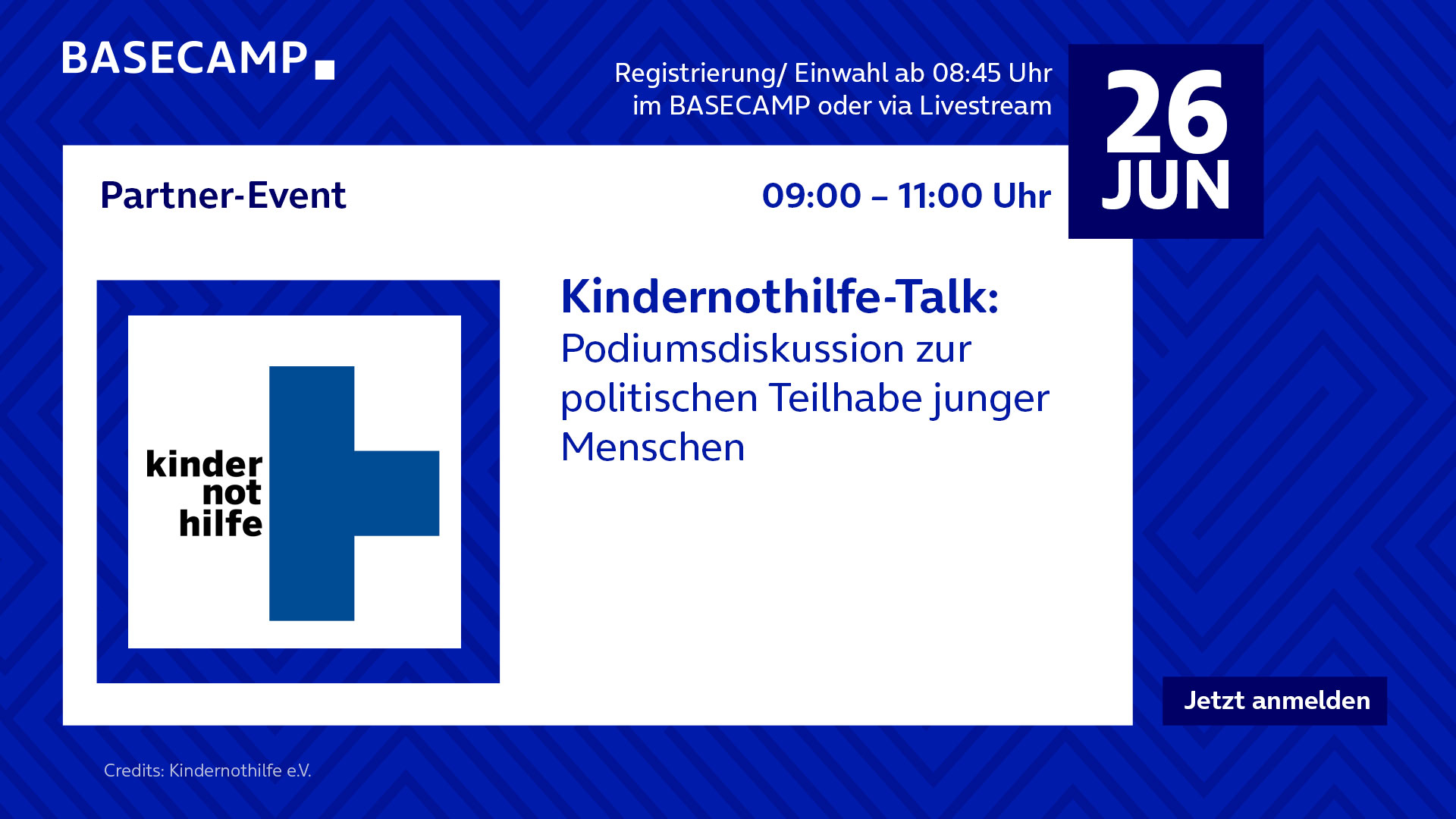 Jetzt auf der Plattform der Kindernothilfe zur Veranstaltung "Kindernothilfe-Talk: Podiumsdiskussion zur politischen Teilhabe junger Menschen" anmelden. Link öffnet im neuen Tab.