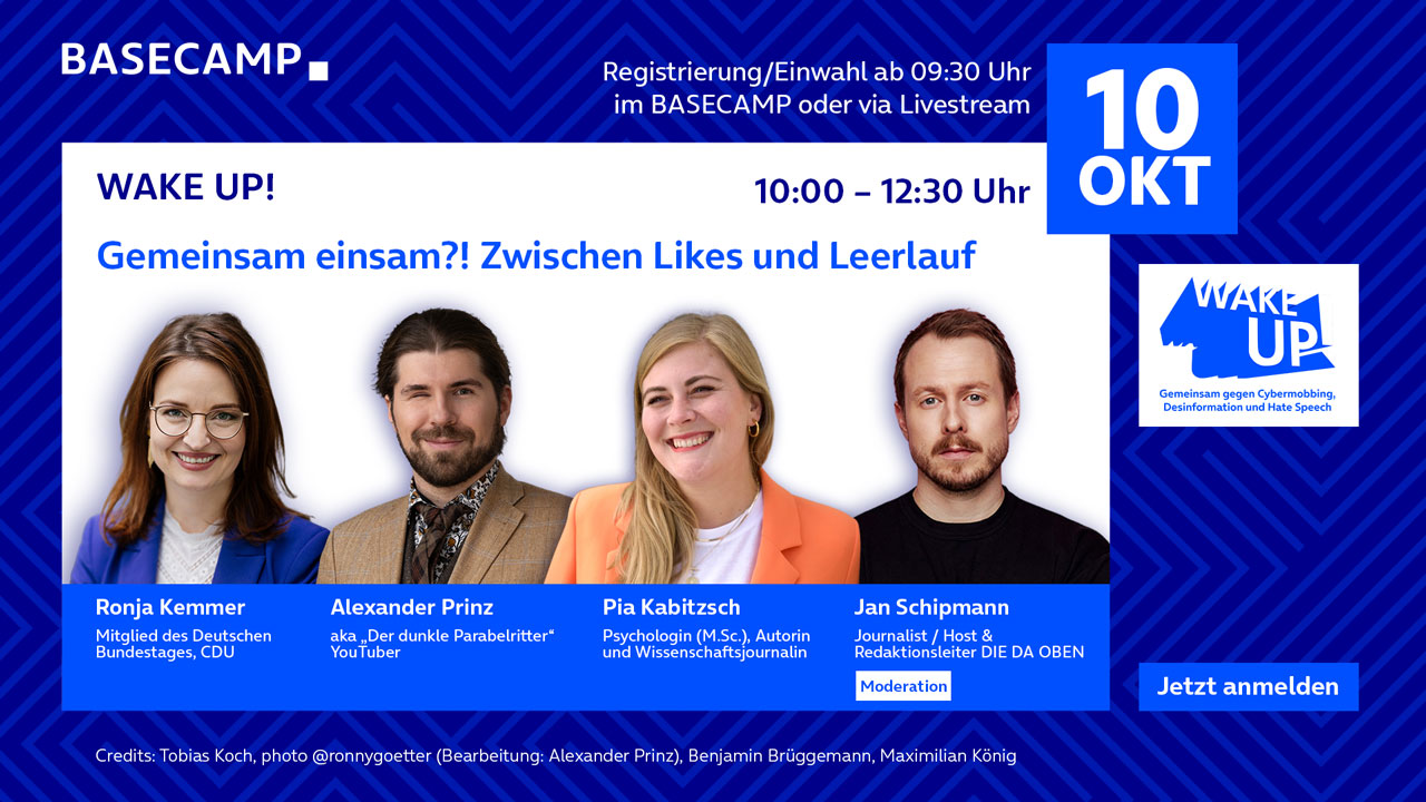 Jetzt per E-Mail zur Veranstaltung anmelden: "WAKE UP!: Gemeinsam einsam?! Zwischen Likes und Leerlauf" Link öffnet als neue E-Mail.