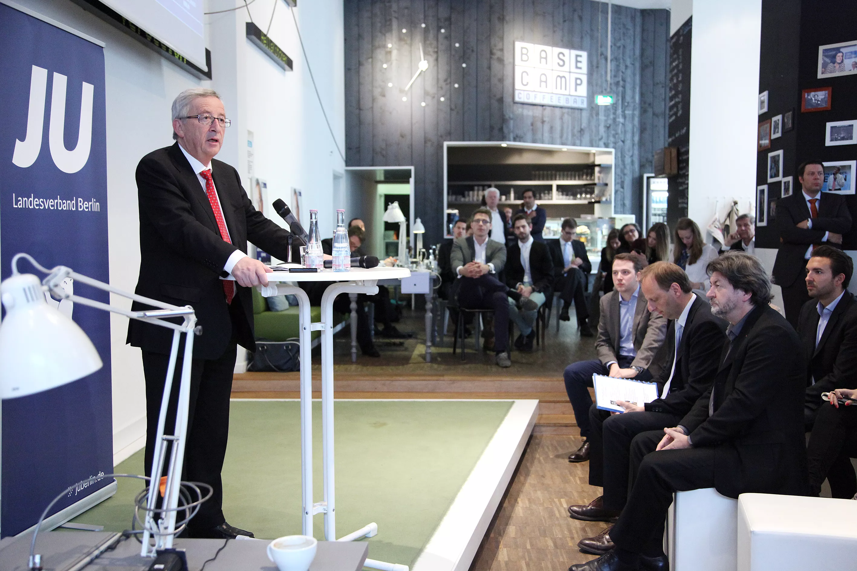 Jean-Claude Juncker im Rahmen des Europawahlkampfs 2014 zur Digitalpolitik  im Basecamp, Bild: Jördis Zähring