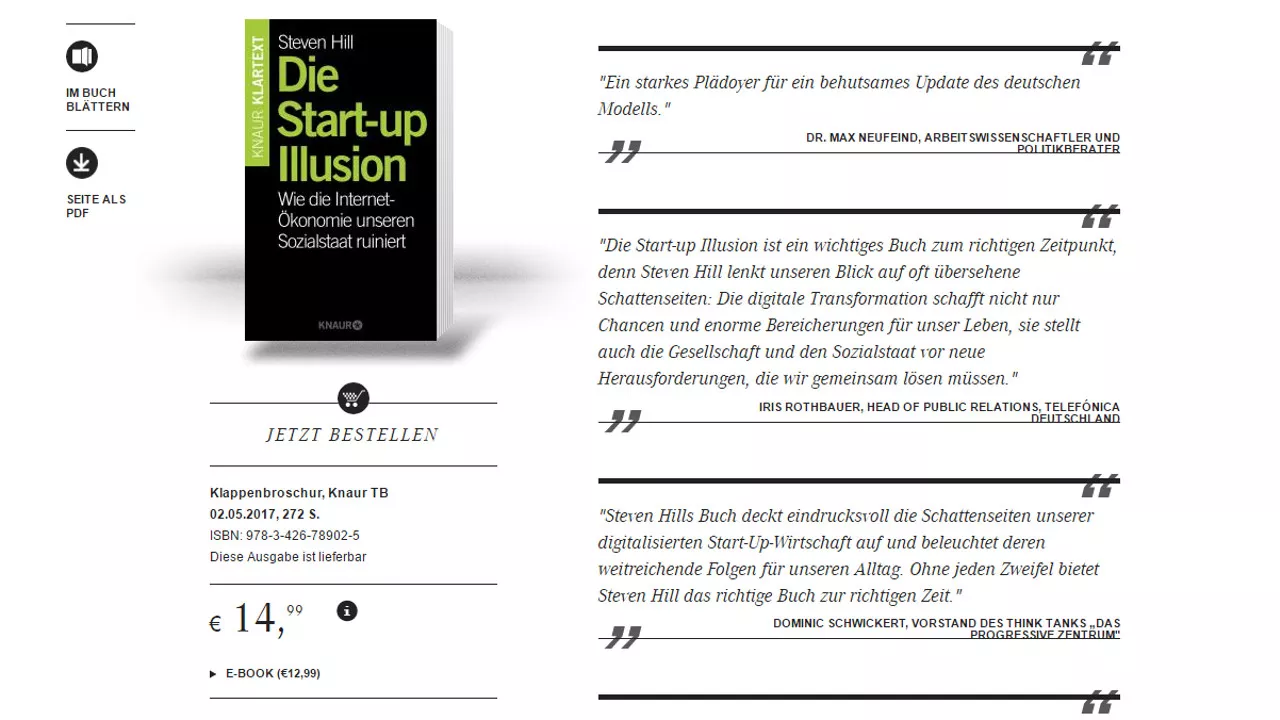 Die Startup-Illusion auf der Website des Droemer-Knaur-Verlages.