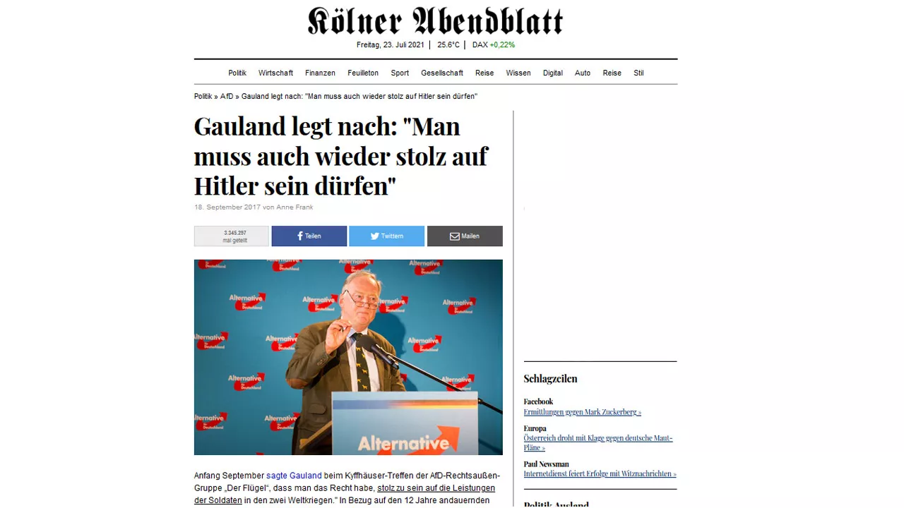 Kölner Abendblatt. Gauland legt nach: 