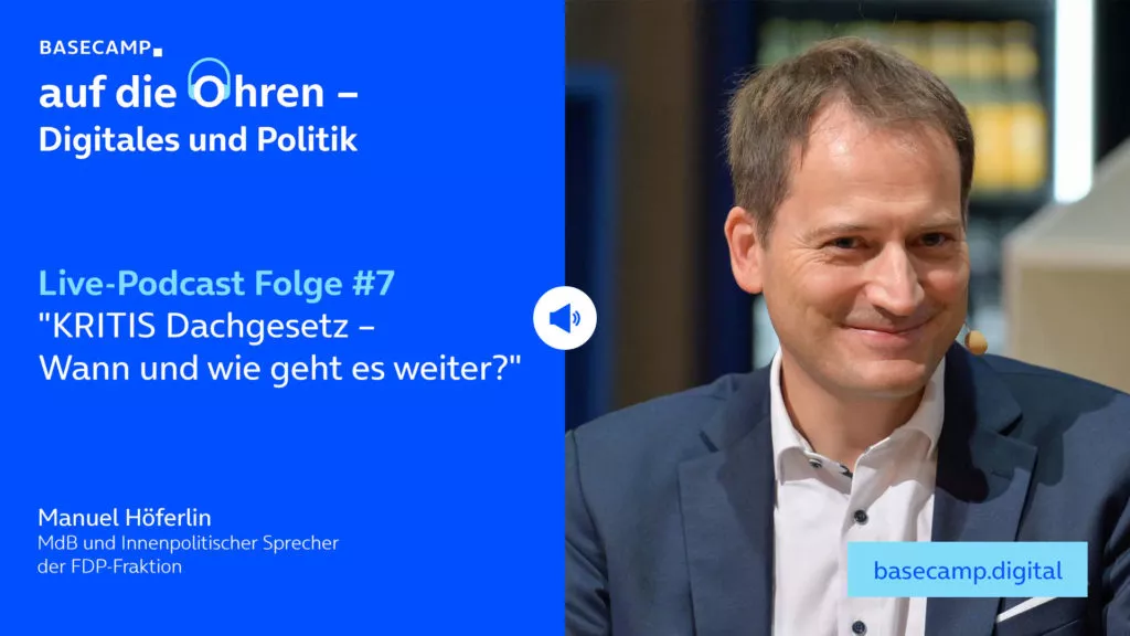 Live-Podcast Folge 7 „KRITIS Dachgesetz – Wann und wie geht es weiter?“ auf YouTube anhören.Mit dabei:Manuel Höferlin, MdB und Innenpolitischer Sprecher der FDP-Fraktion.Moderation: Marina Grigorian, Repräsentantin Berlin bei o2 Telefónica.