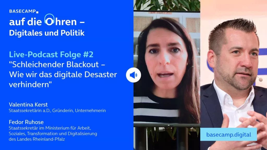 Live-Podcast Folge 2 „Schleichender Blackout – Wie wir das digitale Desaster verhindern“ auf YouTube anhören.Mit dabei:Valentina Kerst, Staatssekretärin a.D., Gründerin, Unternehmerinund Fedor Ruhose, Staatssekretär im Ministerium für Arbeit, Soziales, Transformation und Digitalisierung des Landes Rheinland-Pfalz.Moderation: Christian Groeneveld, Senior Government Relations Manager bei Telefónica Deutschland.
