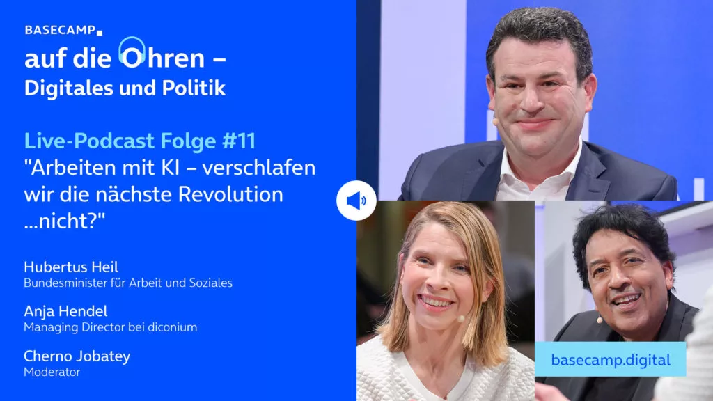 Live-Podcast Folge 11 „Arbeiten mit KI – verschlafen wir die nächste Revolution…nicht?“ auf YouTube anhören.Mit dabei:Hubertus Heil, Bundesminister für Arbeit und Sozialesund Anja Hendel, Managing Director bei diconium.Moderation: Cherno Jobatey.