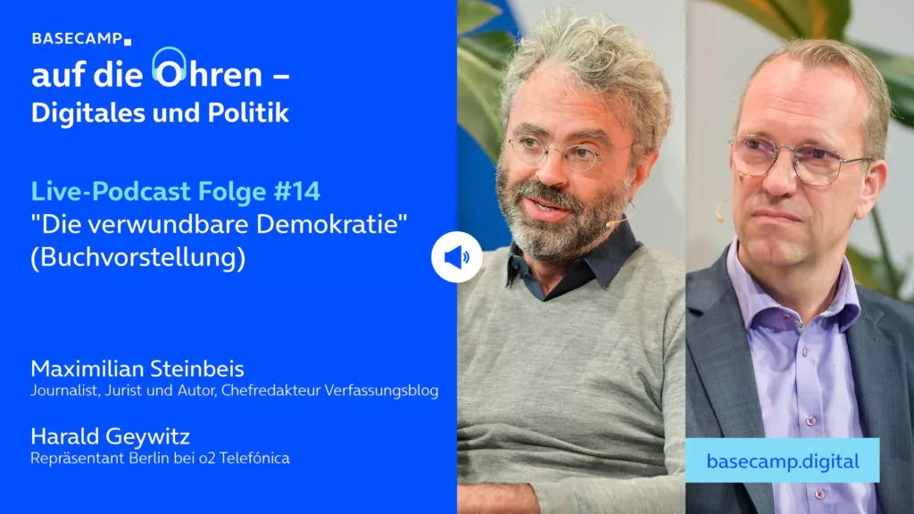 Live-Podcast Folge 14 „Die verwundbare Demokratie (Buchvorstellung)“ auf YouTube anhören.Mit dabei:Maximilian Steinbeis, Jurist, Journalist, Autor und Chefredakteur Verfassungsblog.Moderation: Harald Geywitz, Repräsentant Berlin bei O<sub>2</sub> Telefónica.