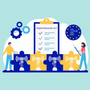 Visual zum Thema Digital Networks Act der Europäischen Union. Link öffnet den BASECAMP-Artikel "Standpunkt: Was kann die EU für eine bessere digitale Infrastruktur tun?"