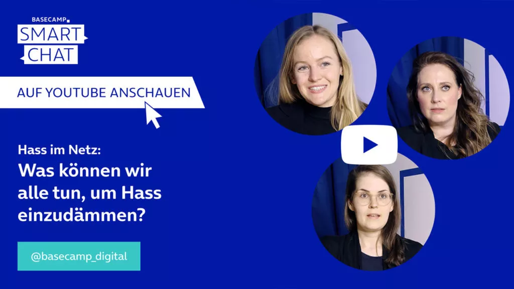 SMART CHAT zum Thema “Hass im Netz – Was können wir alle tun, um Hass einzudämmen?” auf YouTube aufrufen.