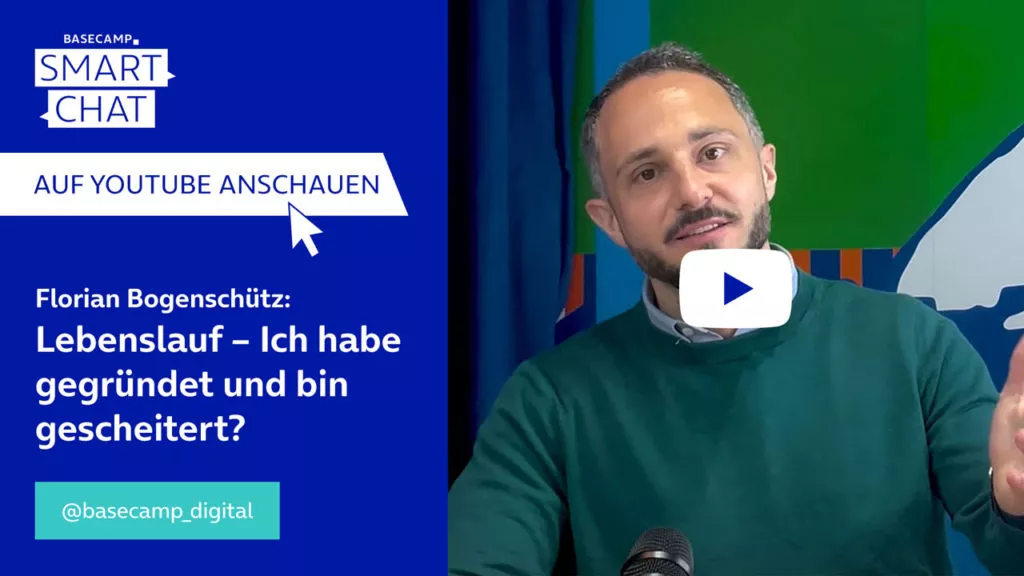 SMART CHAT mit Florian Bogenschütz zum Thema “Lebenslauf – Ich habe gegründet und bin gescheitert?” auf YouTube aufrufen.