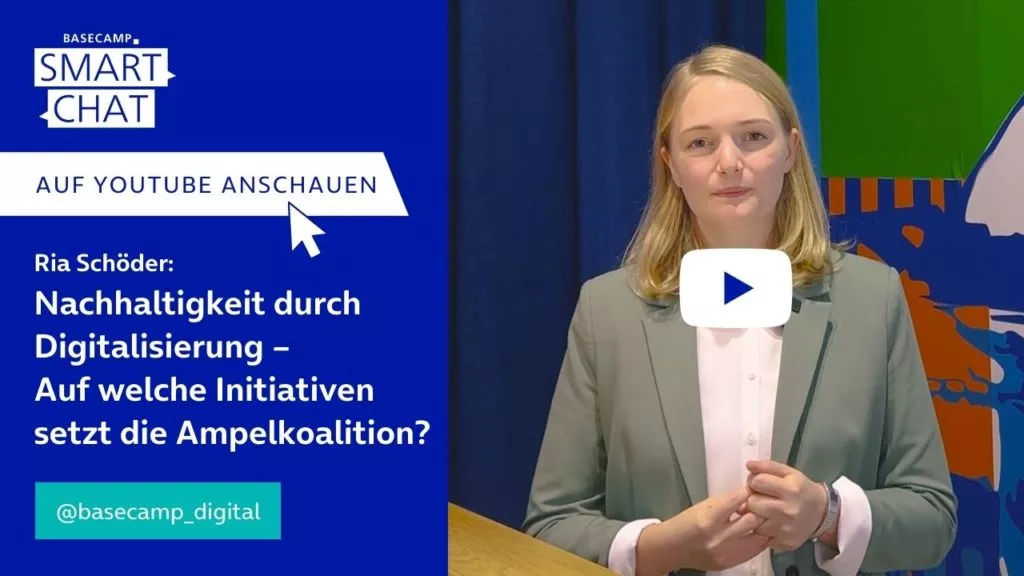 SMART CHAT mit Ria Schröder zum Thema “Nachhaltigkeit durch Digitalisierung – Auf welche Initiativen setzt die Ampelkoalition?” auf YouTube aufrufen.