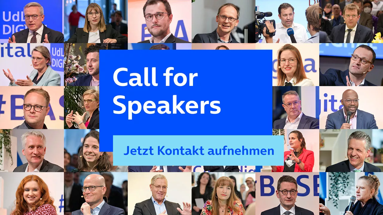 Call for Speakers. Hier klicken, um zum Kontaktformular für Speaker zu gelangen.