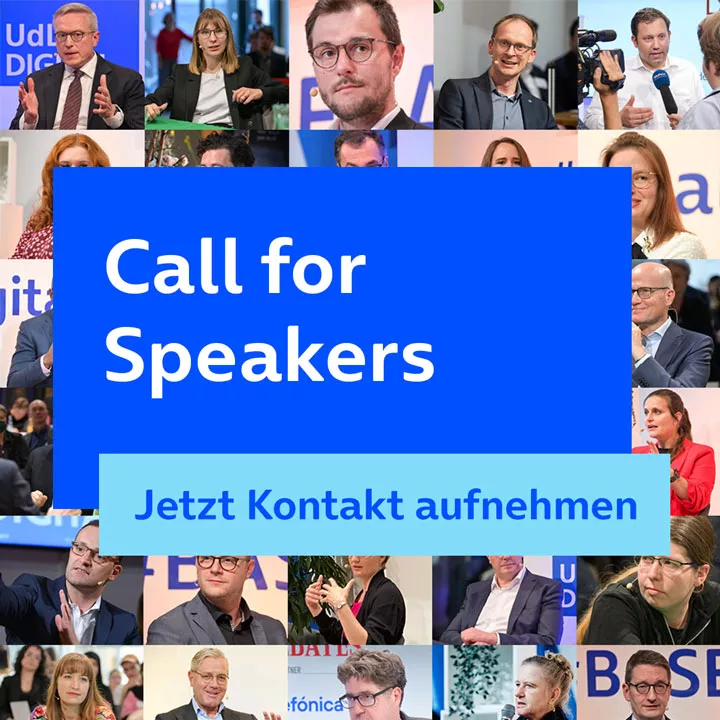 Call for Speakers. Hier klicken, um zum Kontaktformular für Speaker zu gelangen.